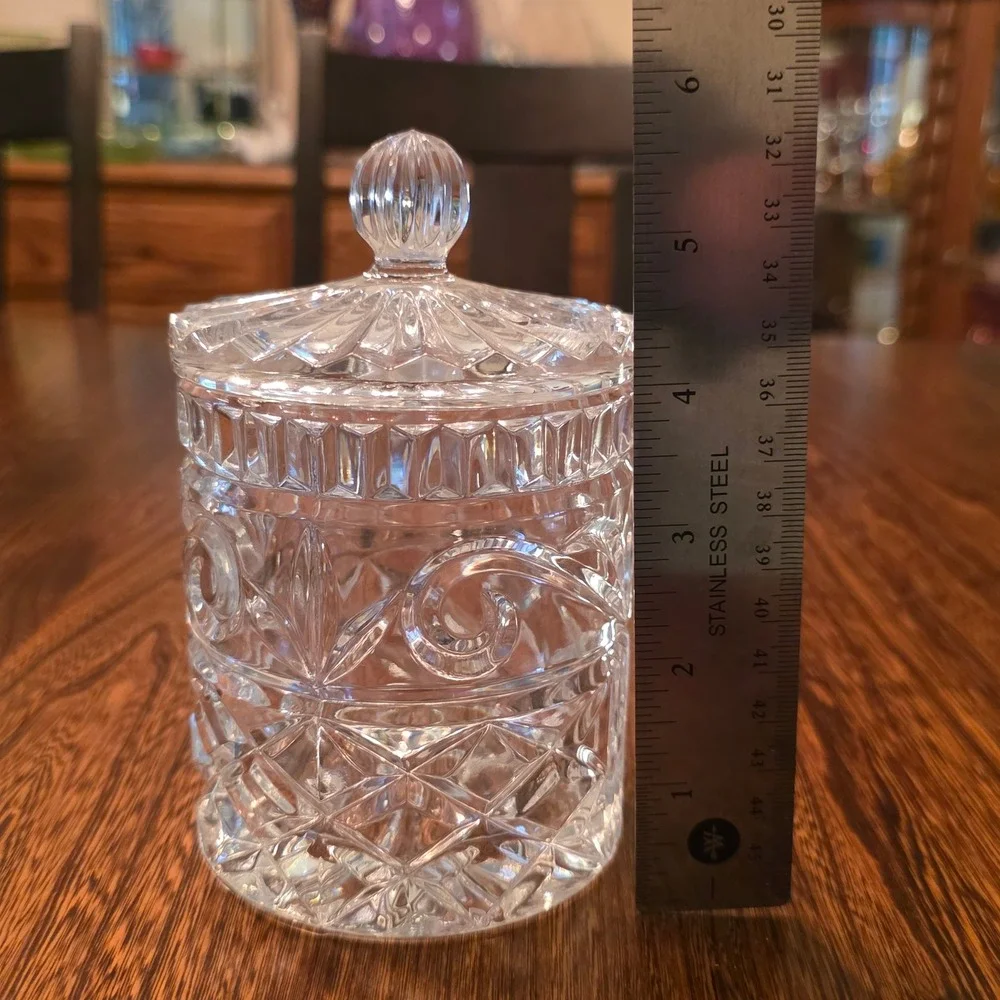 Vintage Cut Lead Crystal Biscuit Barrel Candy Jar Lid Clear Glass Fifth Ave